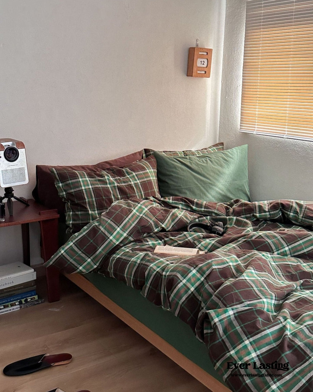 Vintage Plaid Bedding Set / Green & Brown