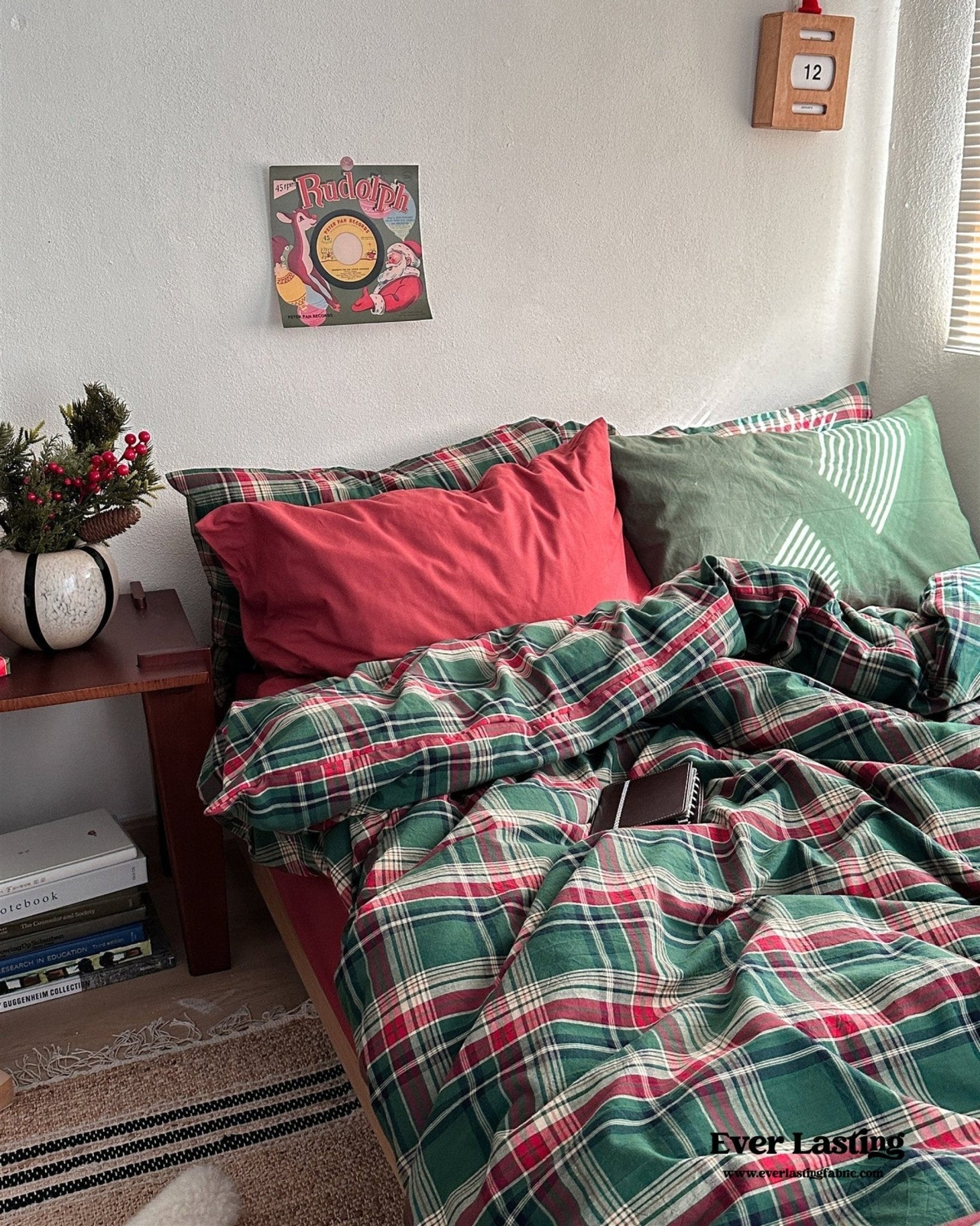 Vintage Plaid Bedding Set / Green & Brown