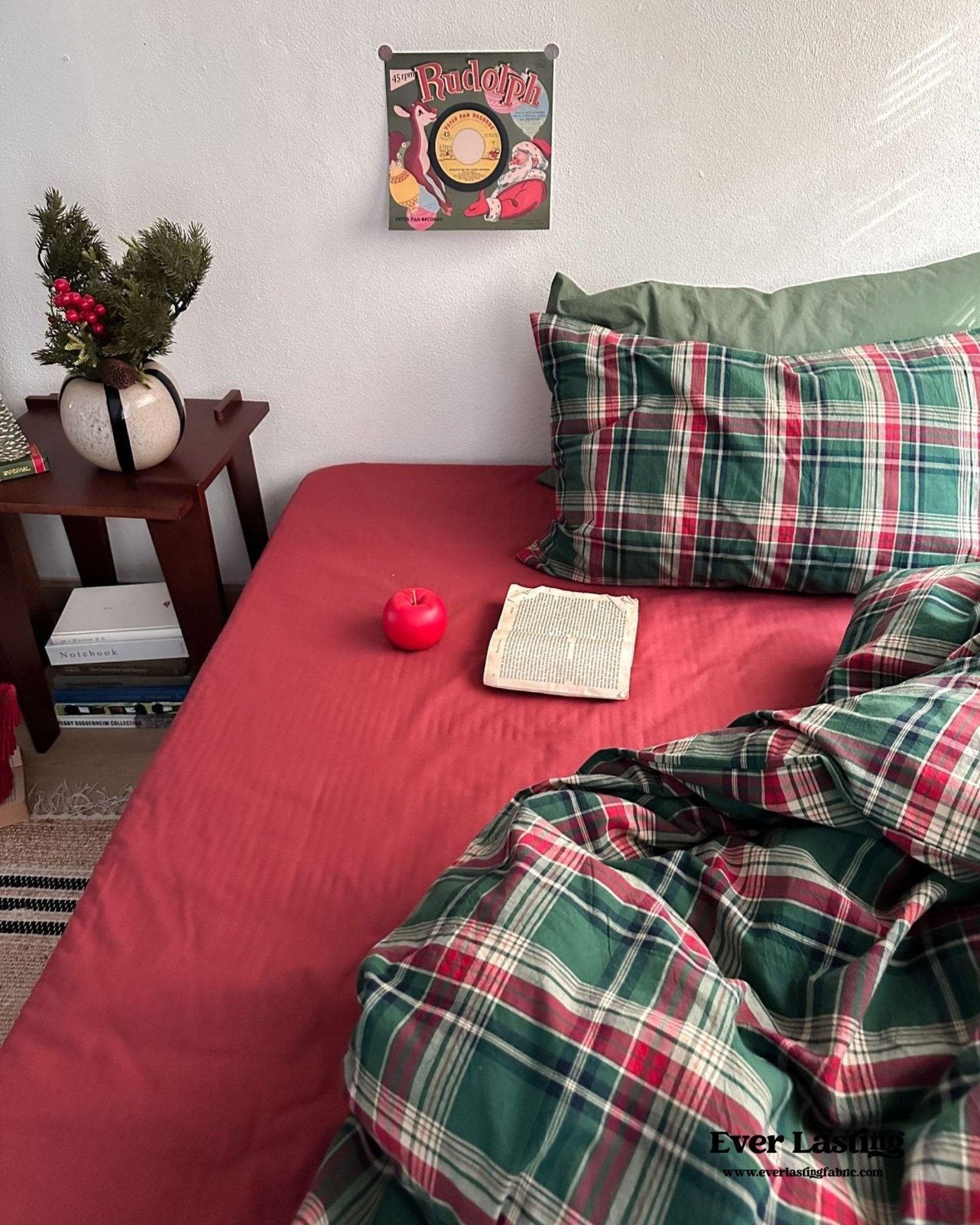Vintage Plaid Bedding Set / Green & Brown