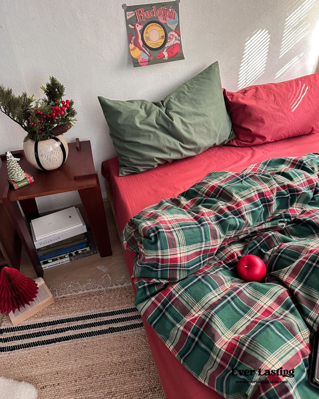 Vintage Plaid Bedding Set / Green & Brown