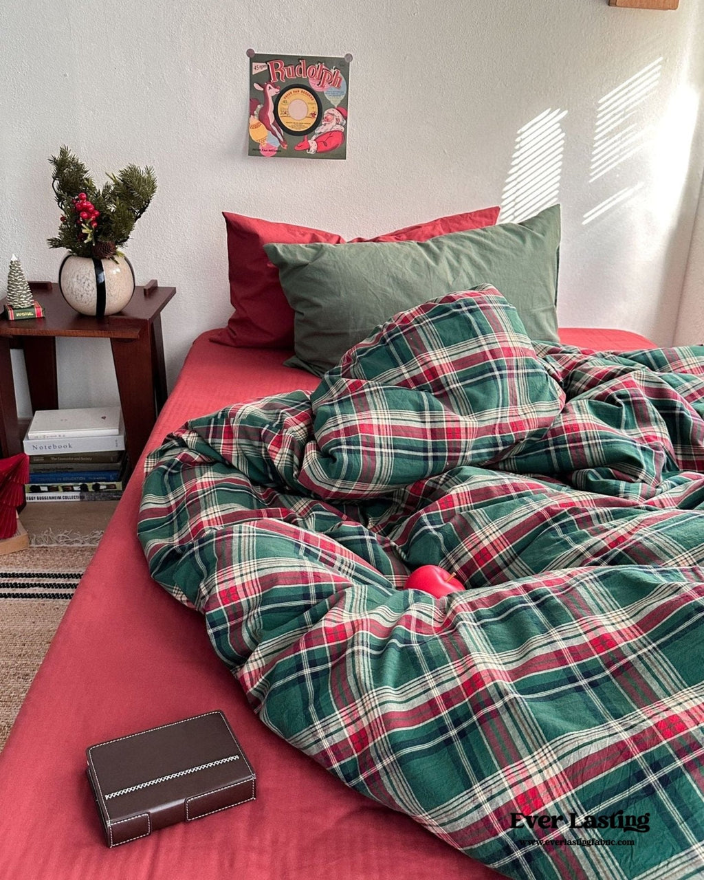 Vintage Plaid Bedding Set / Green & Brown