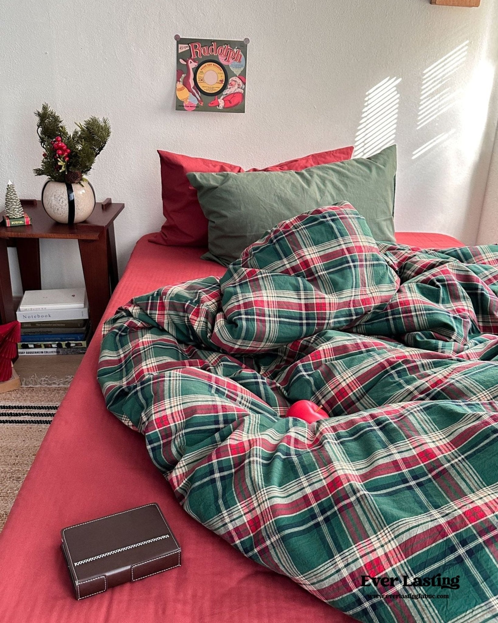 Vintage Plaid Bedding Set / Green & Brown