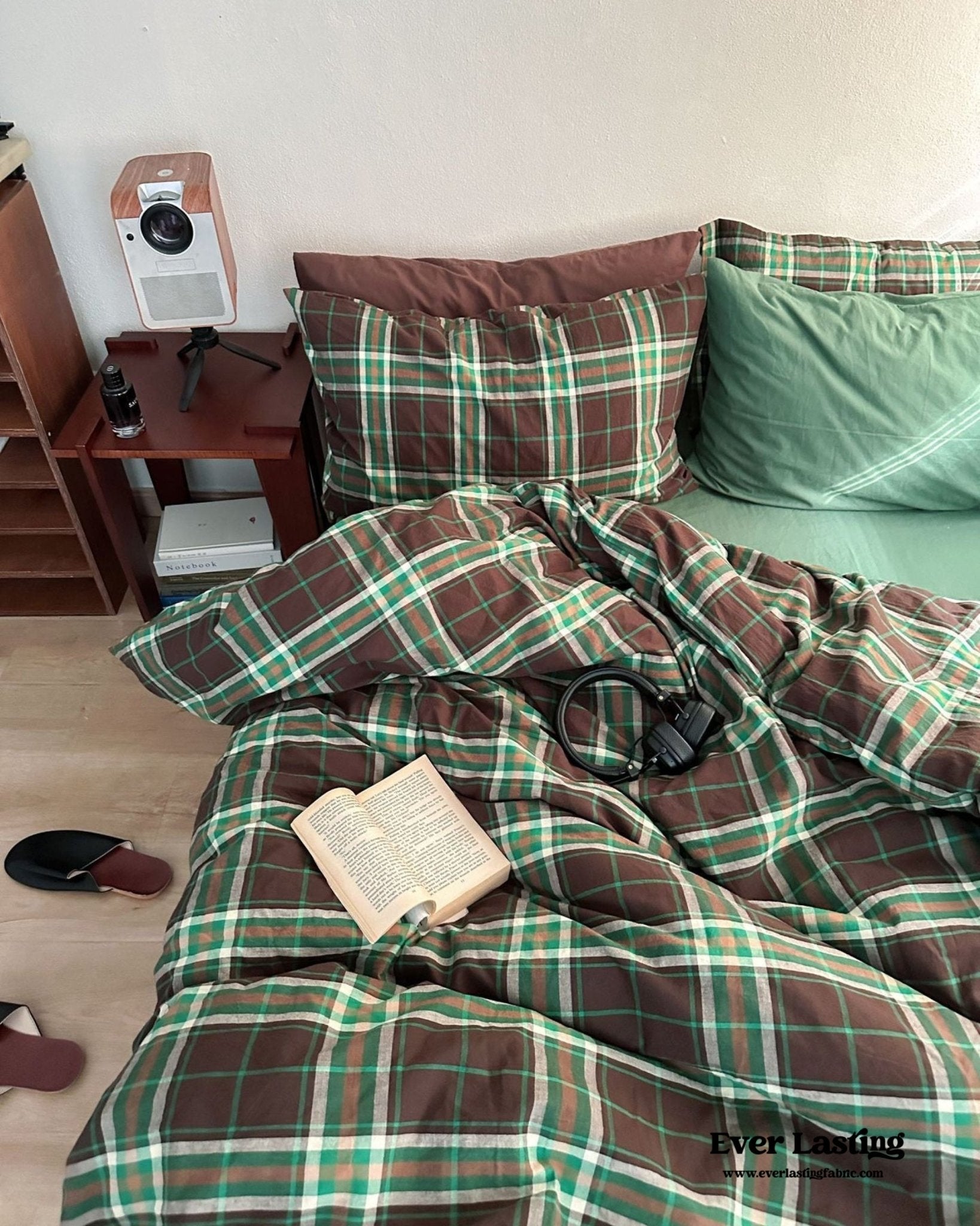 Vintage Plaid Bedding Set / Green & Brown