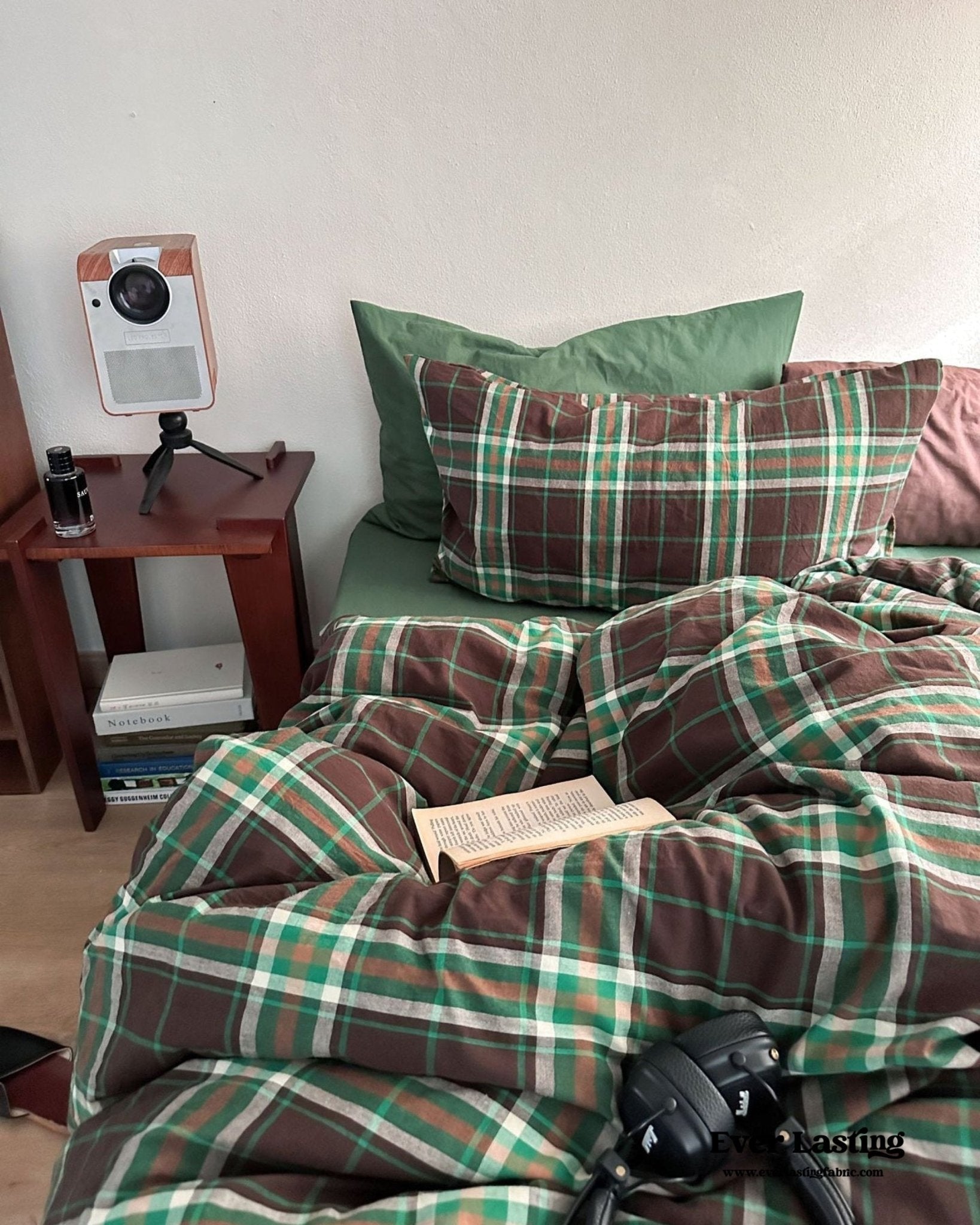Vintage Plaid Bedding Set / Green & Brown