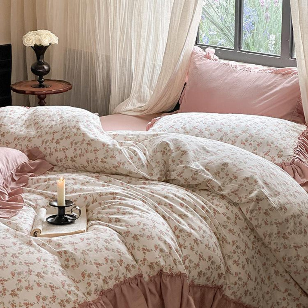 Vivienne Floral Double Gauze Bedding Set / Blush Pink