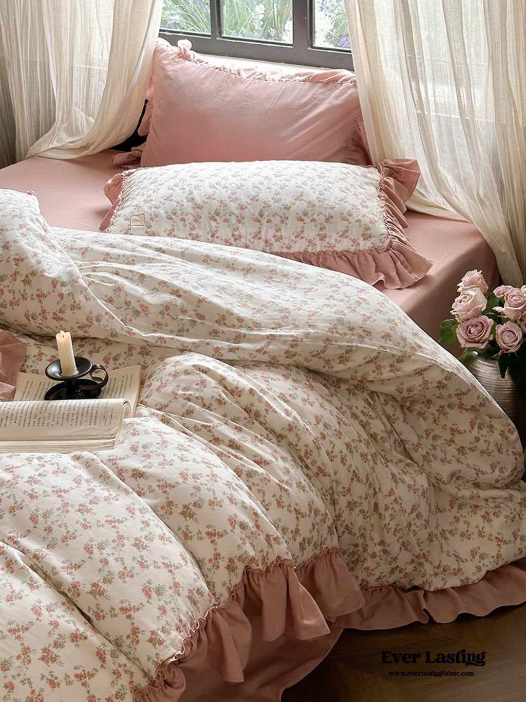 Vivienne Floral Double Gauze Bedding Set / Blush Pink