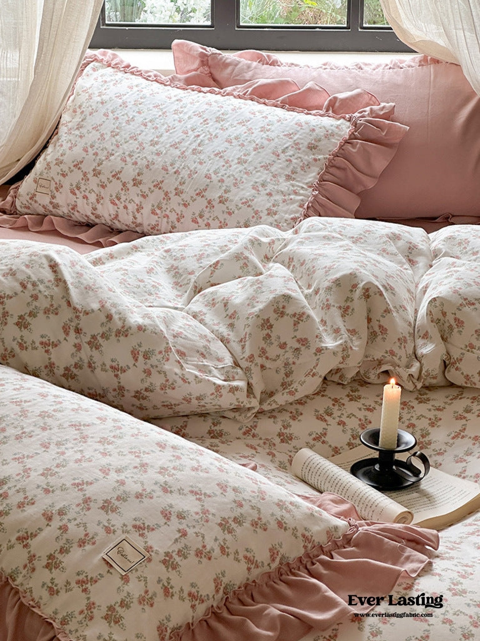 Vivienne Floral Double Gauze Bedding Set / Blush Pink