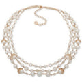 Anne Klein Gold-Tone Pave Imitation Pearl Triple-Row Necklace, 16 + 3
