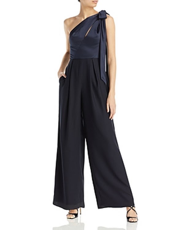 Amsale One Shoulder Navy Jumpsuit, Size 10