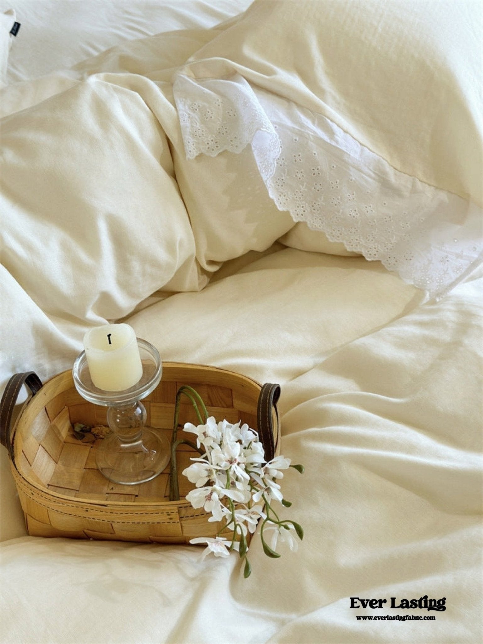 White Ruffle Lace Bedding Set / Purple