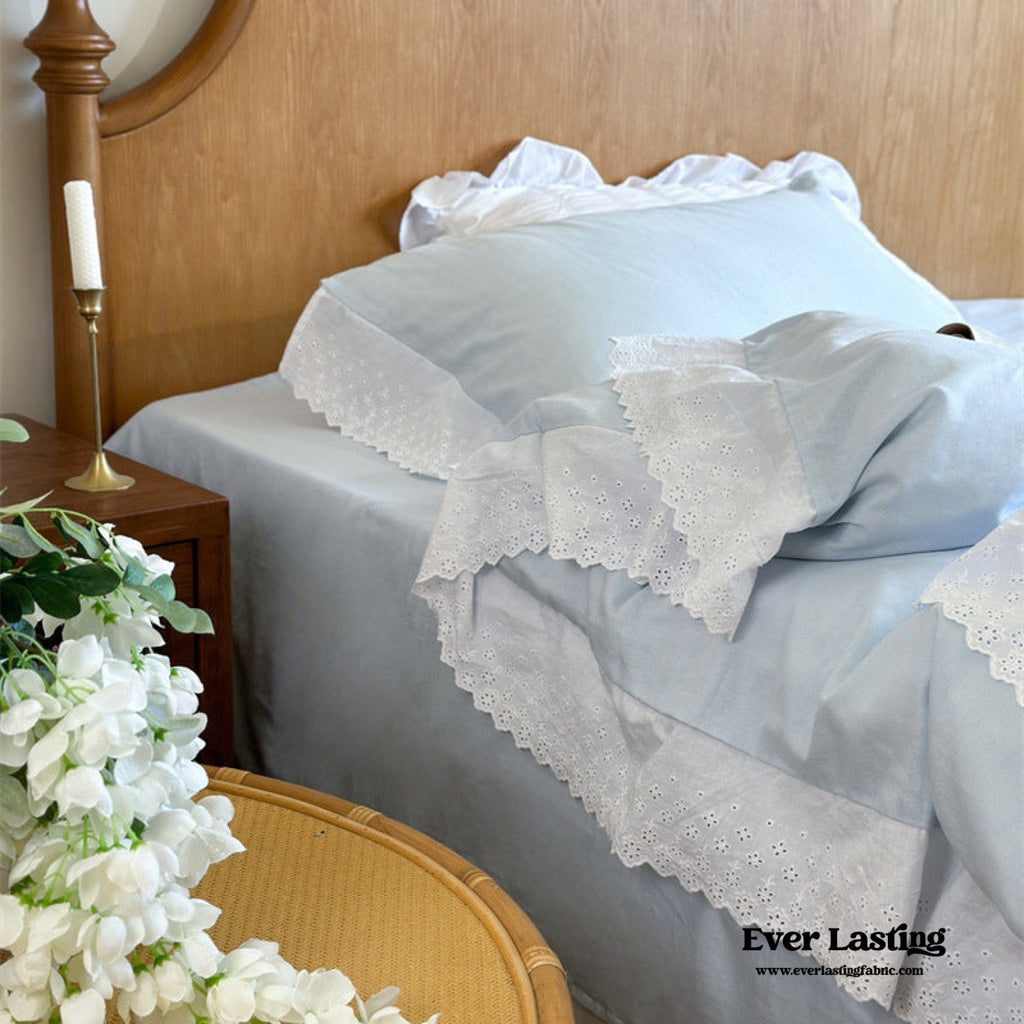 White Ruffle Lace Bedding Set / Purple