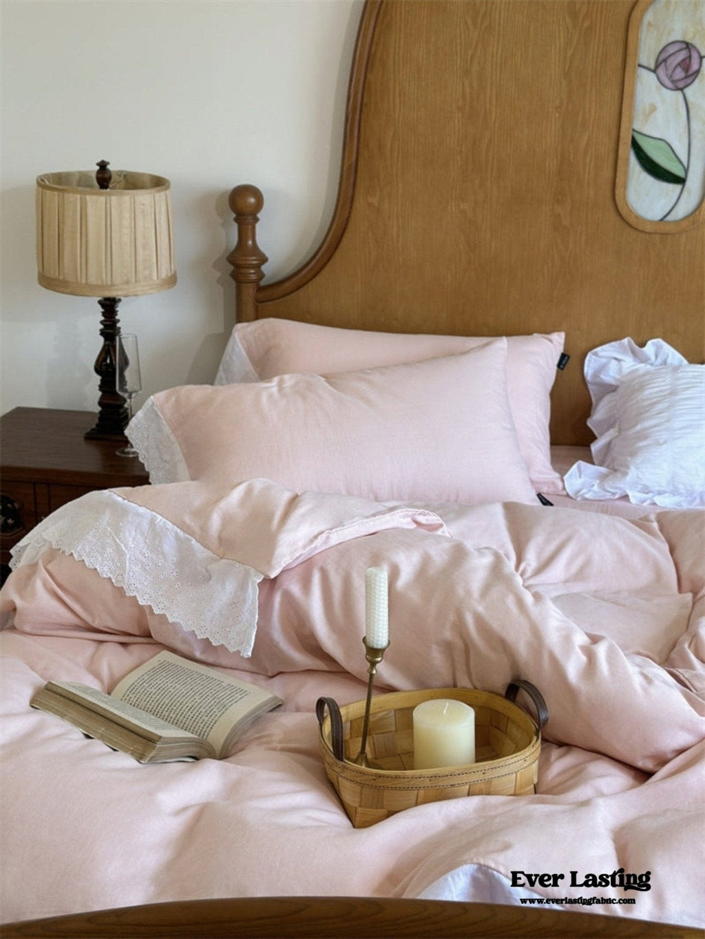 White Ruffle Lace Bedding Set / Purple