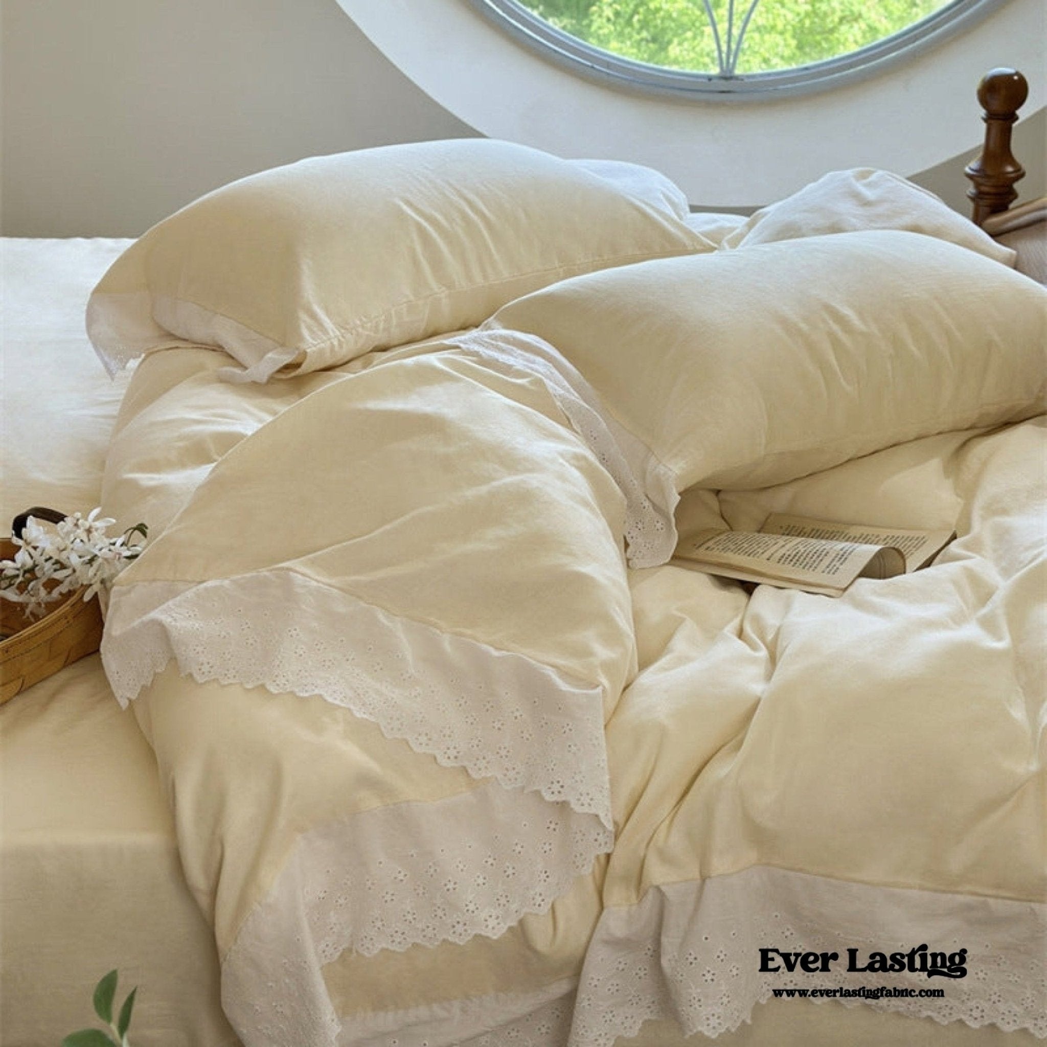 White Ruffle Lace Bedding Set / Purple