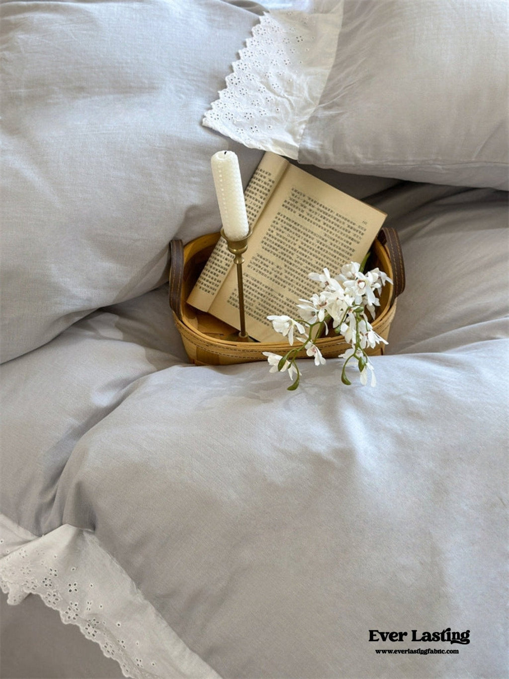 White Ruffle Lace Bedding Set / Purple