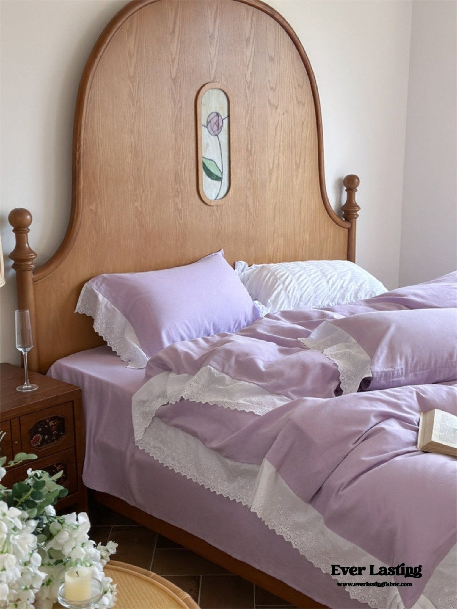 White Ruffle Lace Bedding Set / Purple