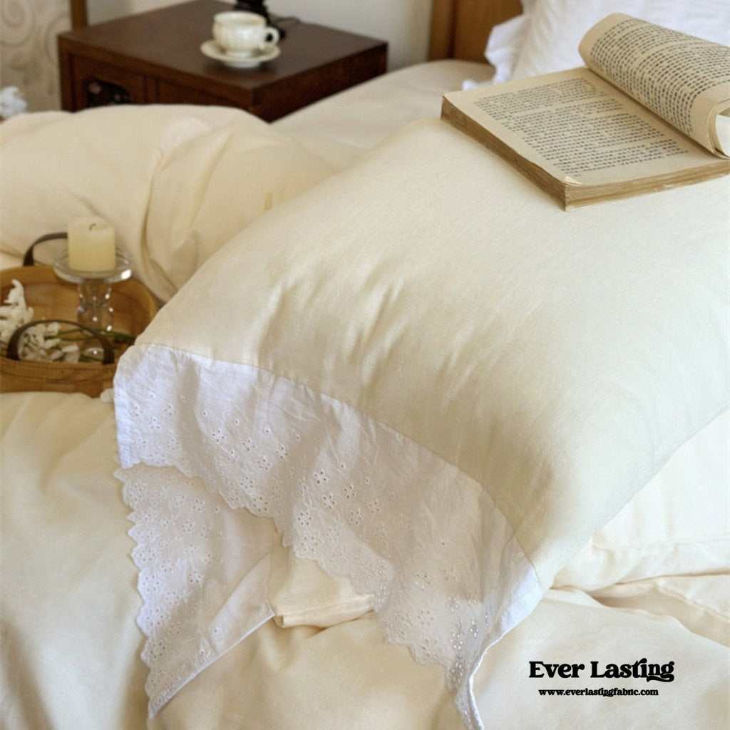 White Ruffle Lace Bedding Set / Purple