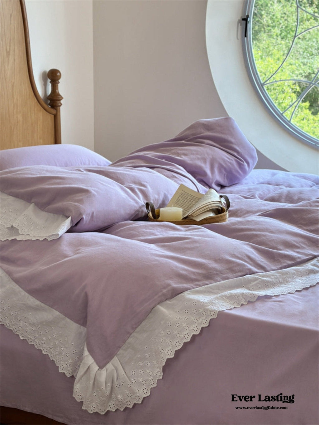 White Ruffle Lace Bedding Set / Yellow