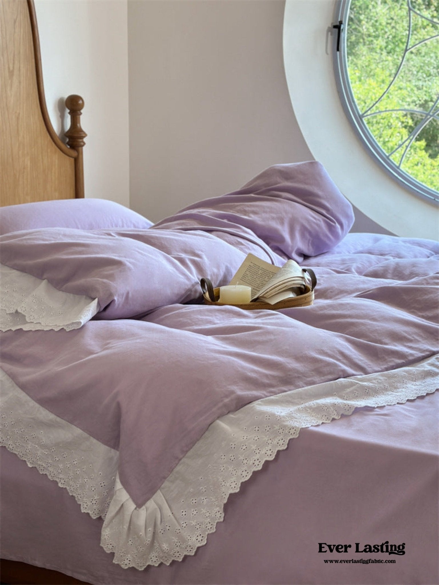 White Ruffle Lace Bedding Set / Yellow