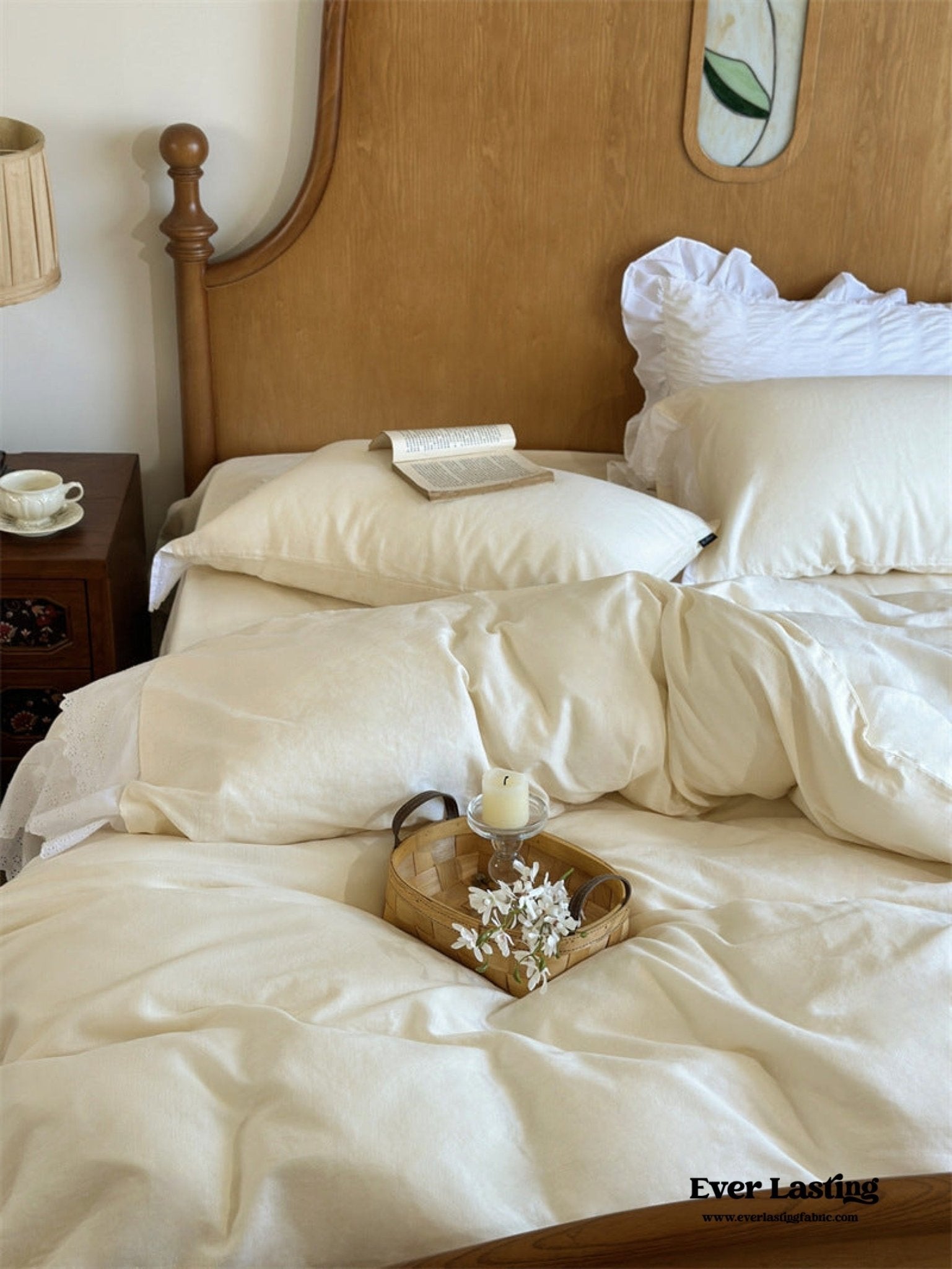 White Ruffle Lace Bedding Set / Yellow