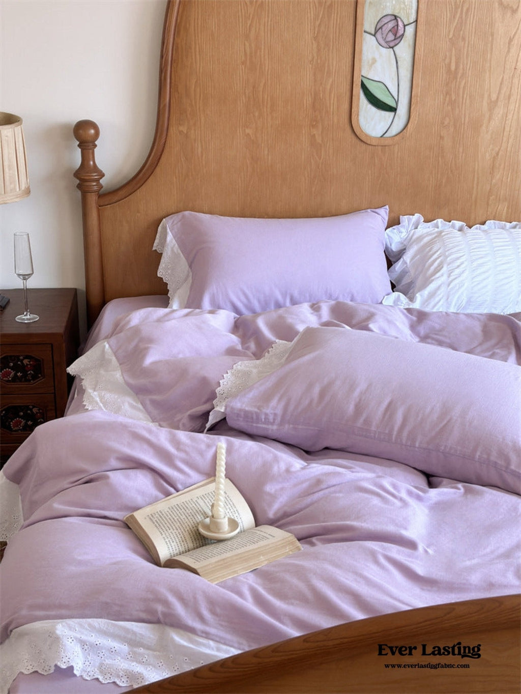 White Ruffle Lace Bedding Set / Yellow