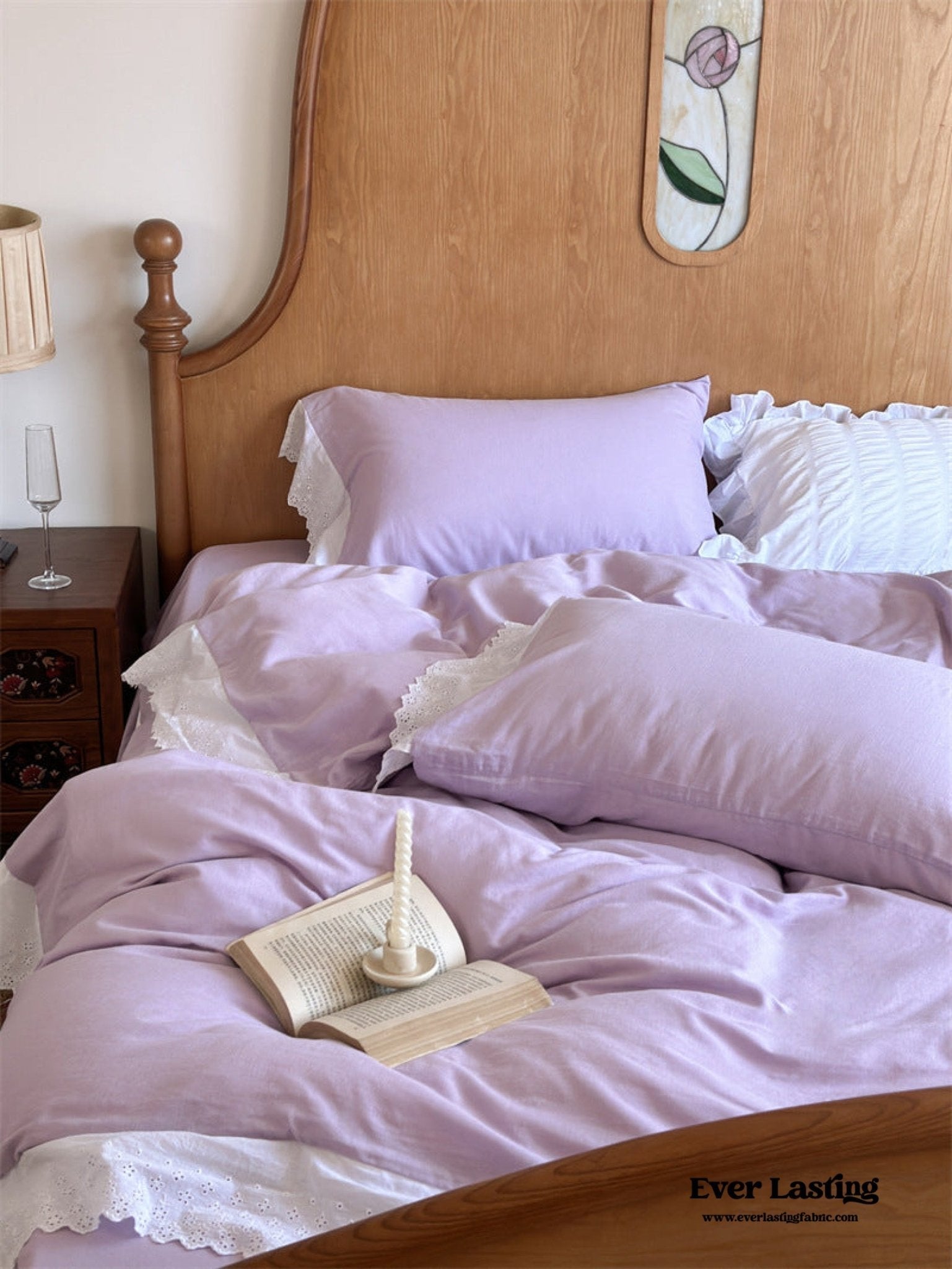 White Ruffle Lace Bedding Set / Yellow