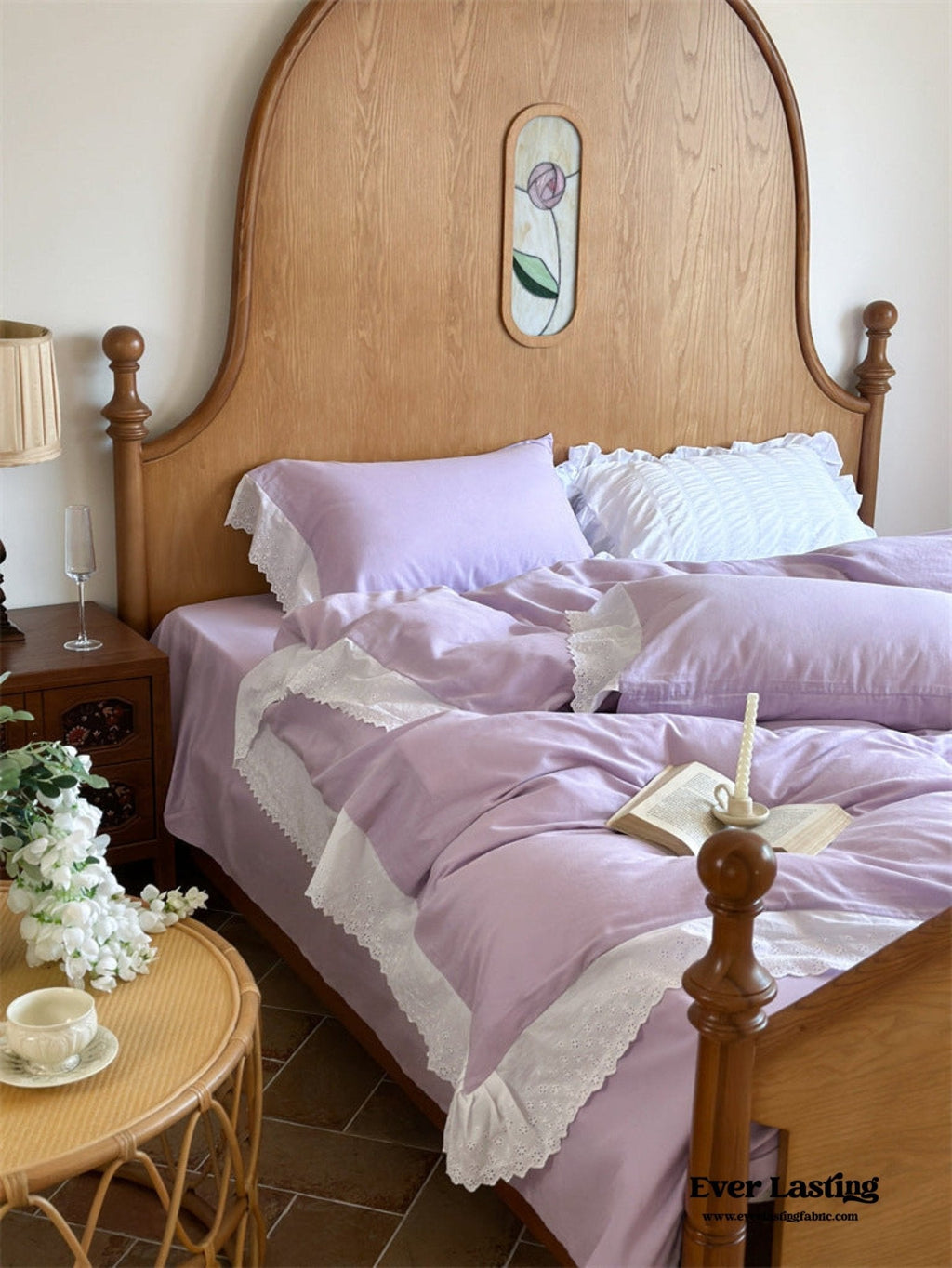 White Ruffle Lace Bedding Set / Yellow