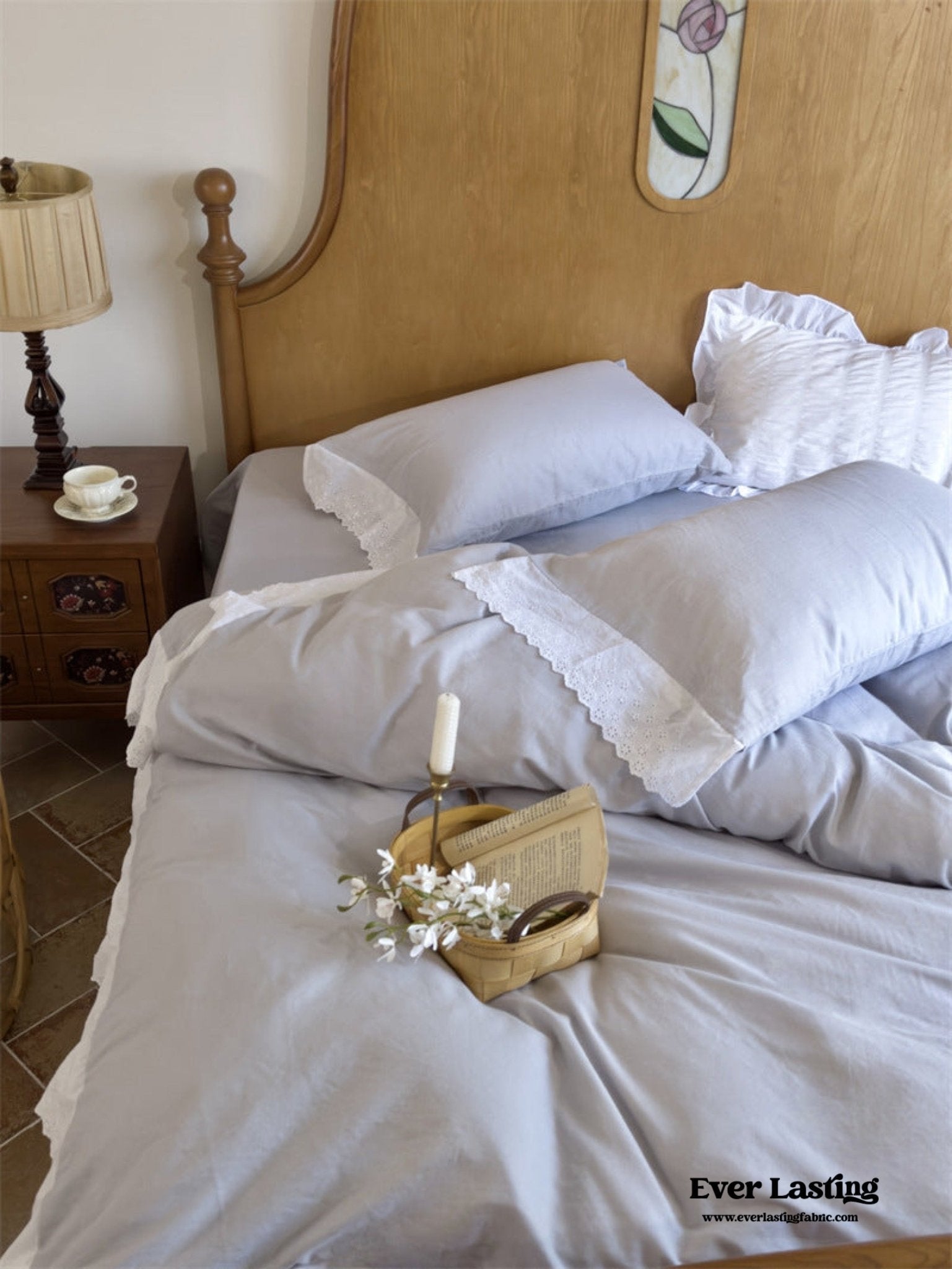 White Ruffle Lace Bedding Set / Yellow