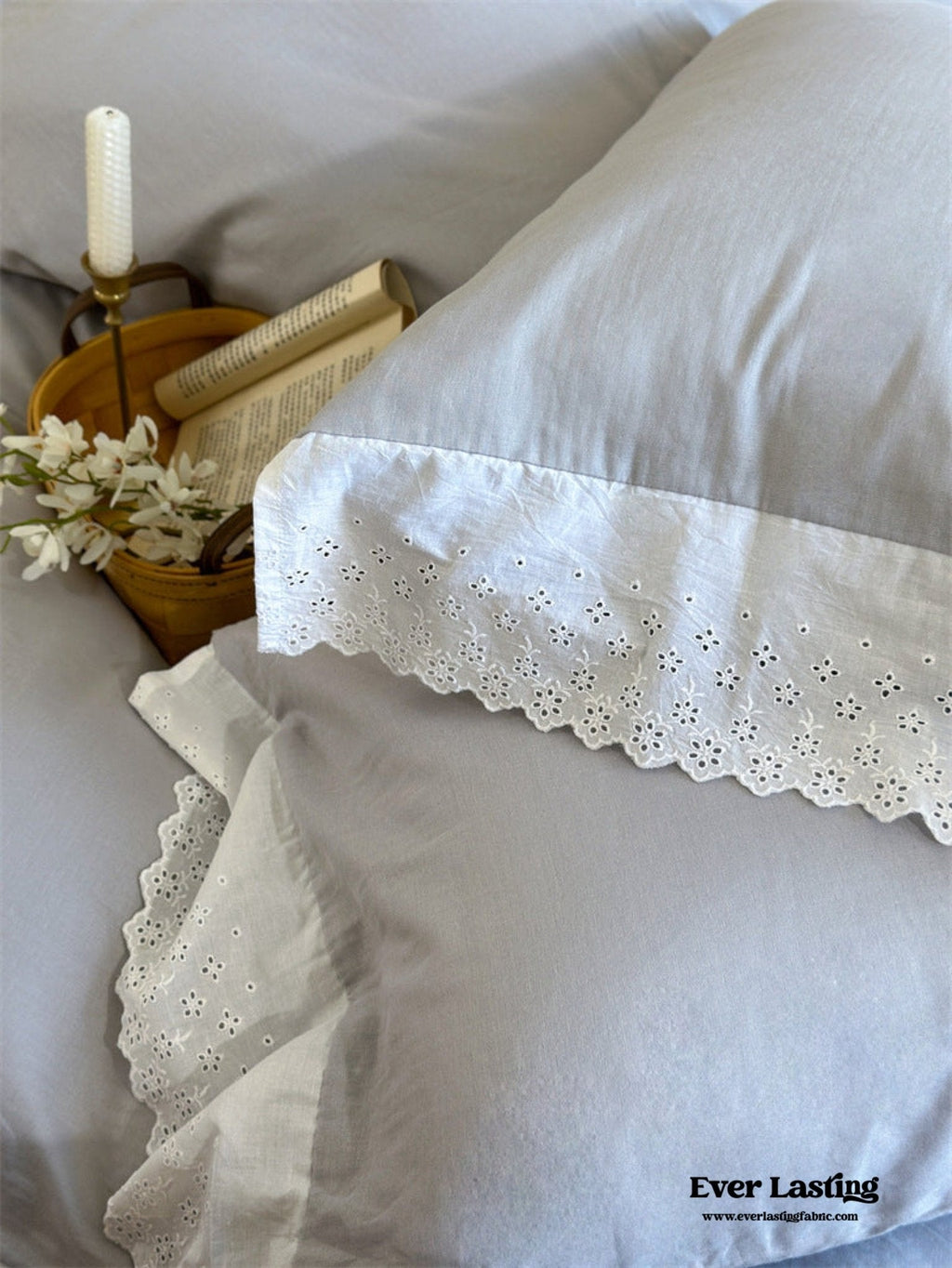 White Ruffle Lace Bedding Set / Yellow