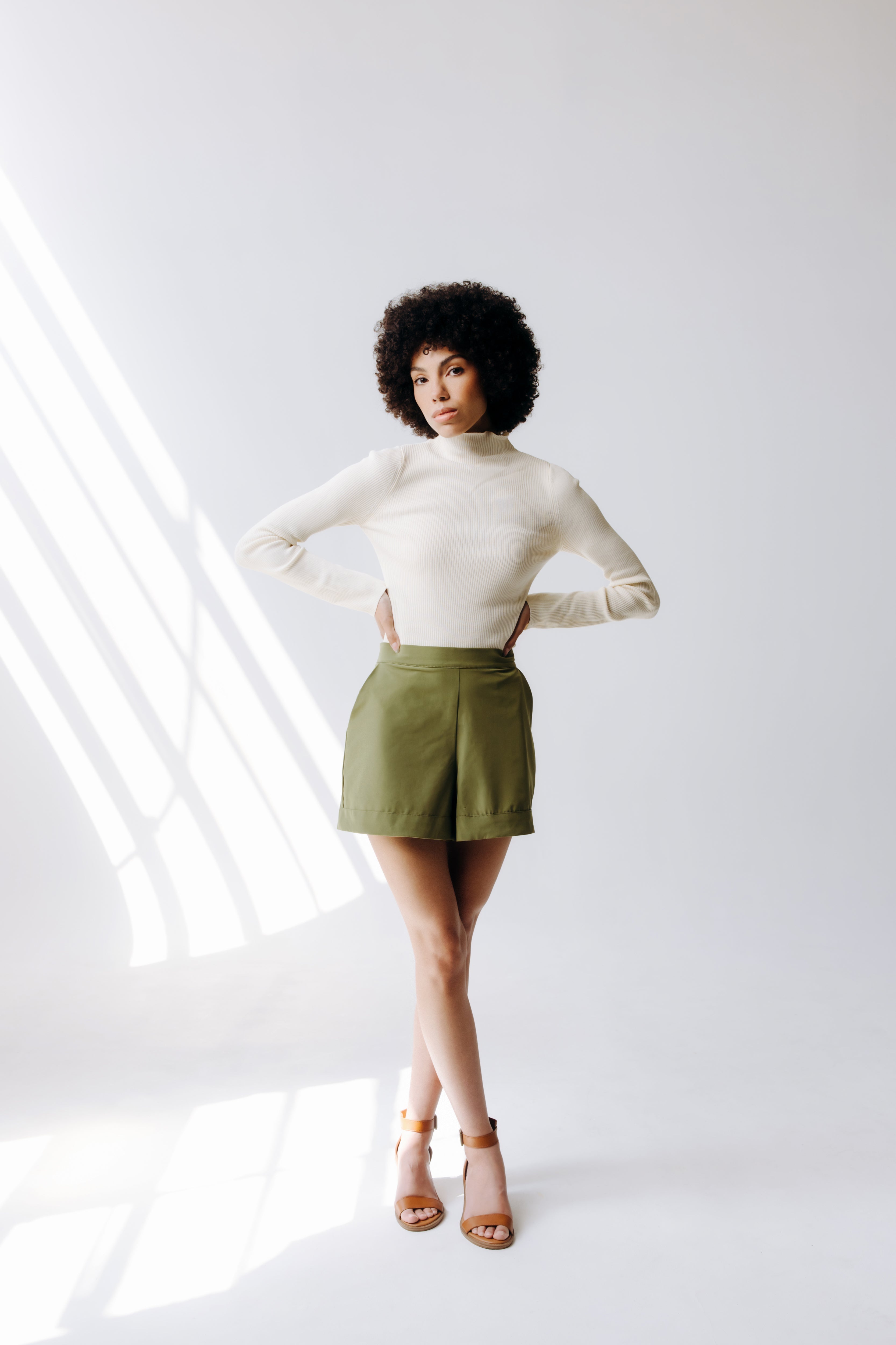 Wide Leg Faux Cuff Shorts