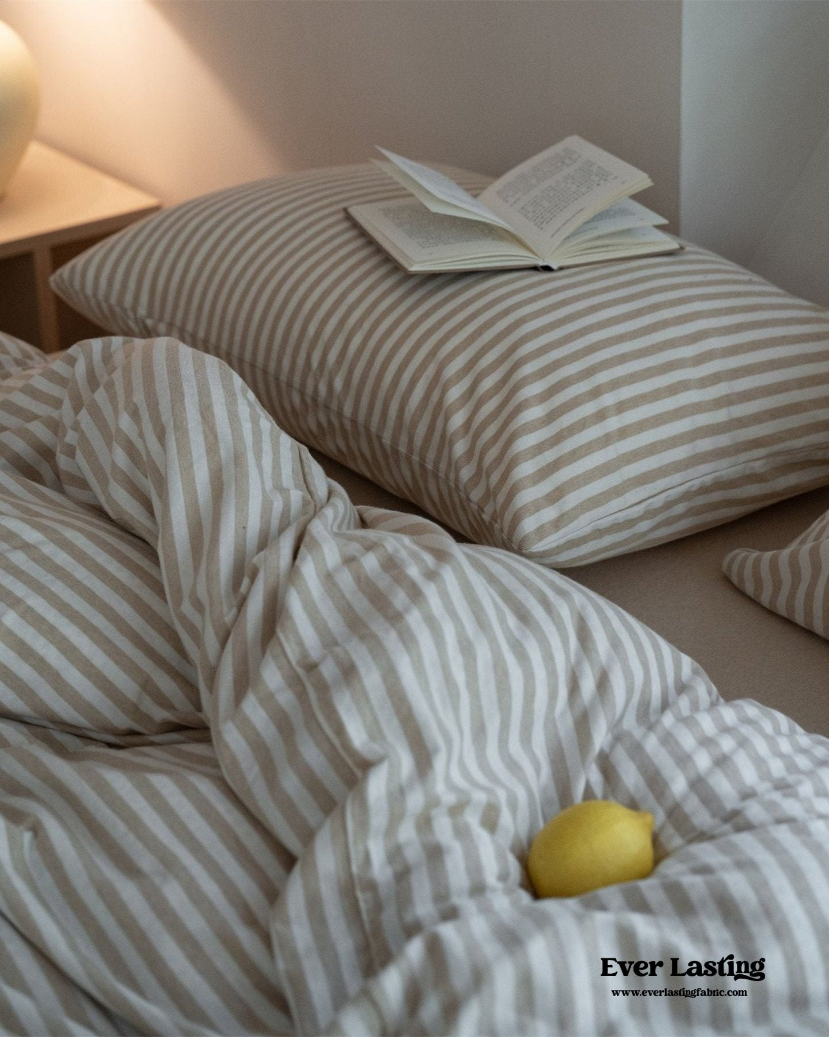Wren Fresh Striped Jersey Knit Bedding Set / Beige