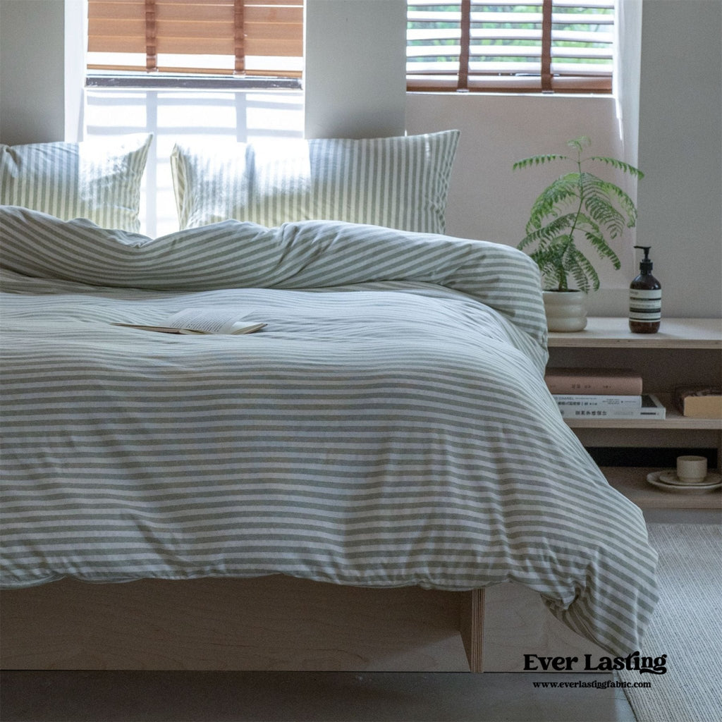Wren Fresh Striped Jersey Knit Bedding Set / Green