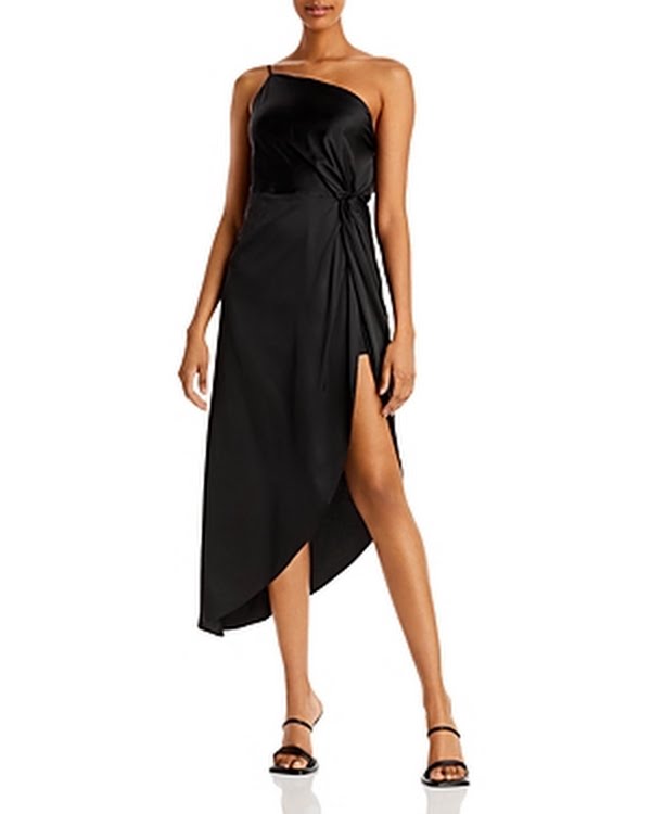 Aqua One Shoulder Asymmetric MIDI Dress, Large
