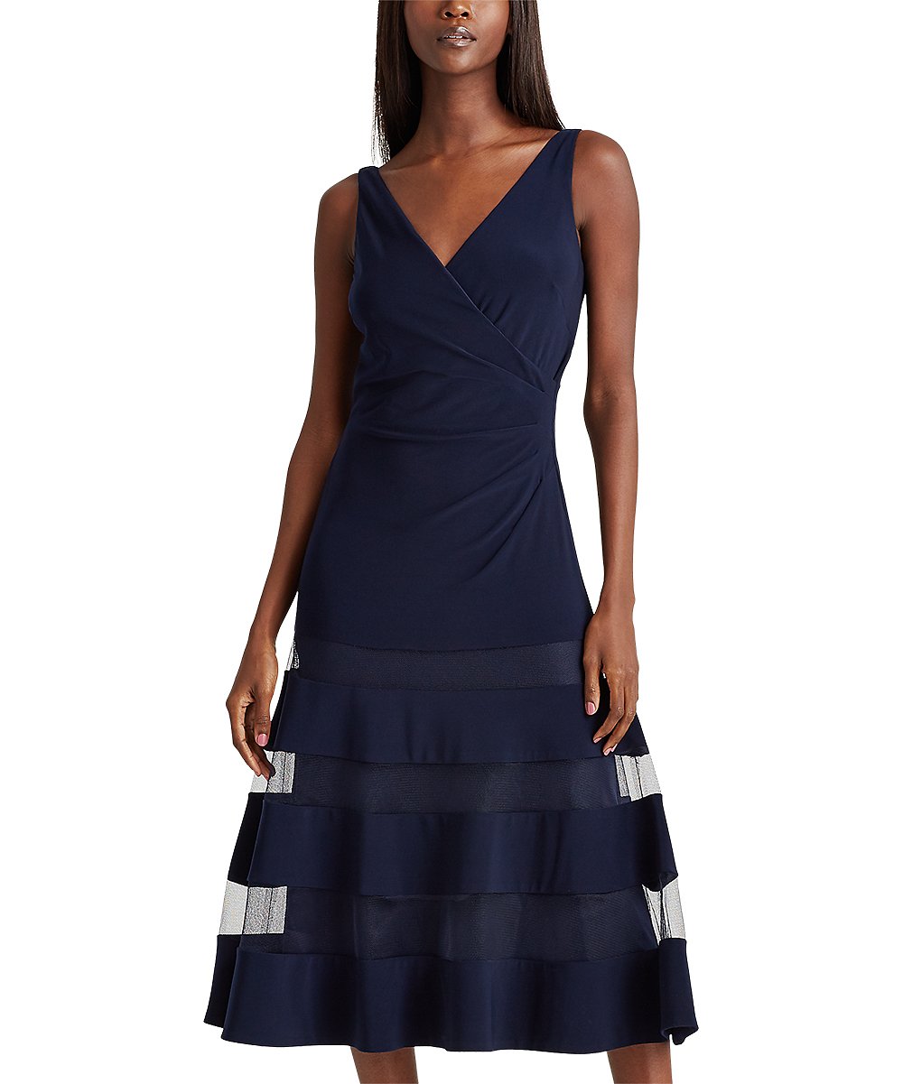 Lauren Ralph Lauren Lighthouse Navy Tulle-Panel A-Line Dress, 6